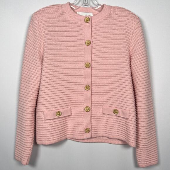 Vintage 90s UnionMade Women's Sweater Ami Knits Pink Gold Buttons Size 8 - Picture 1 of 7